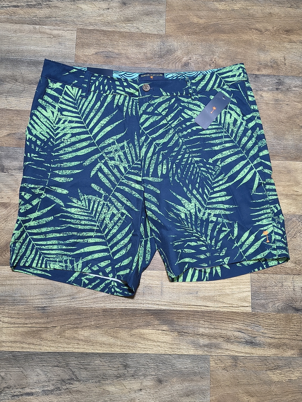 Margaritaville Navy Shorts with Lime Palm Print